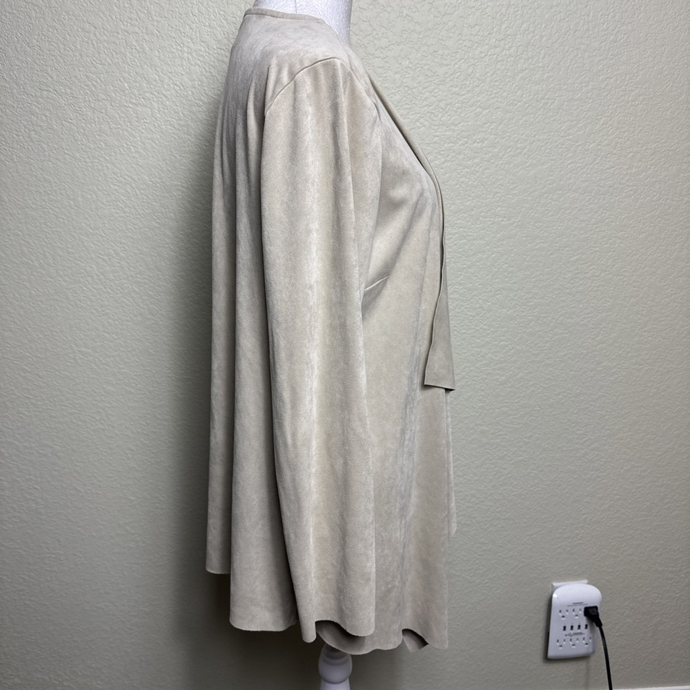 Soft Surroundings #27719 Size M Faux Suede Cardigan Draped Waterfall Beige‎ - Picture 2 of 8